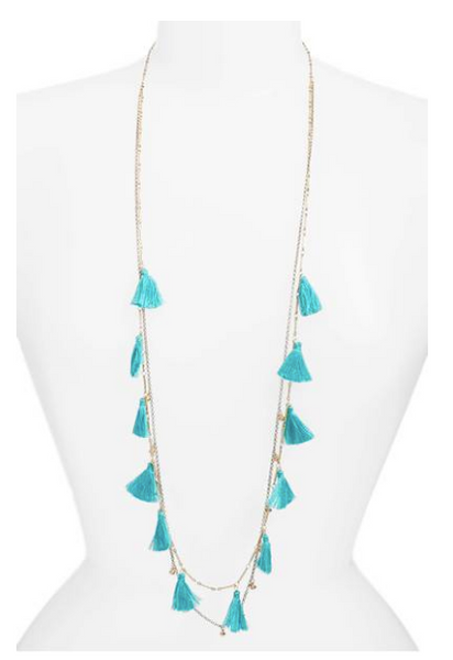 Boho Tasseled Droplets Long Necklace - Turquoise