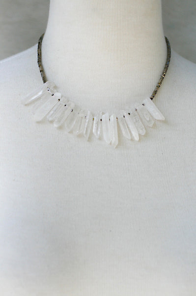 Silver Quartz Short Necklace - White