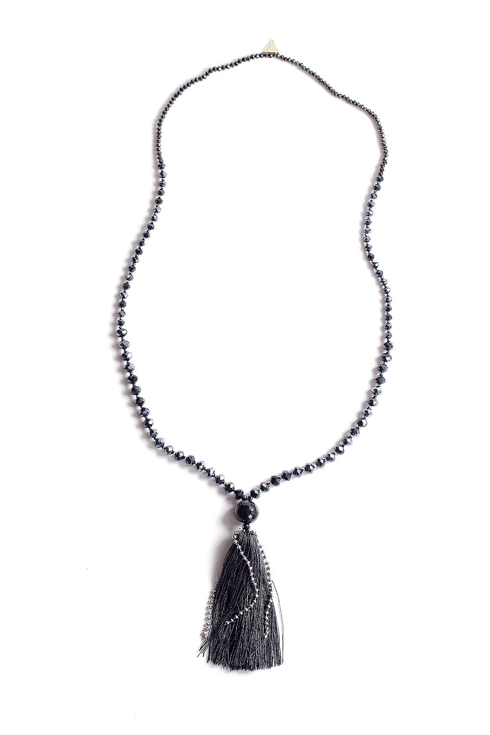 Crystal Tassel Necklace - Black