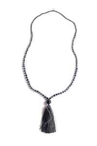 Crystal Tassel Necklace - Black