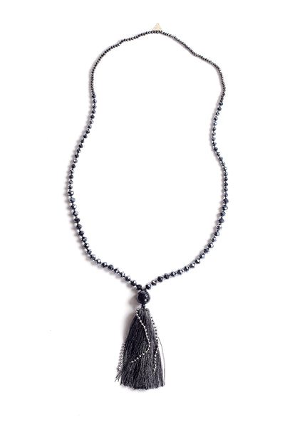 Crystal Tassel Necklace - Black