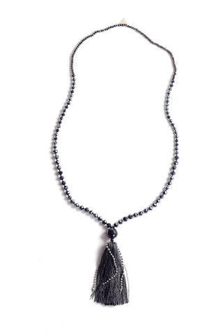 Crystal Tassel Necklace - Black