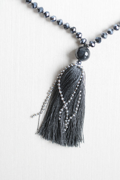 Crystal Tassel Necklace - Black