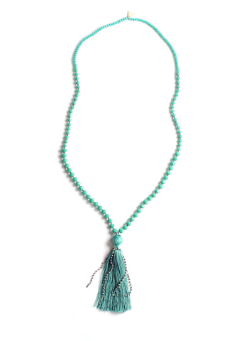 Crystal Tassel Necklace - Turquoise