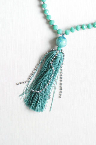 Crystal Tassel Necklace - Turquoise