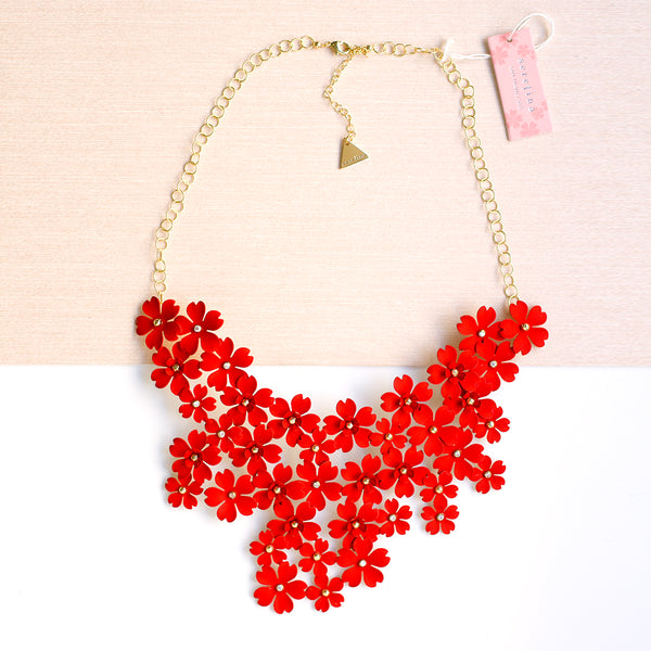 Mega Floral Statement Bib Necklace - Red