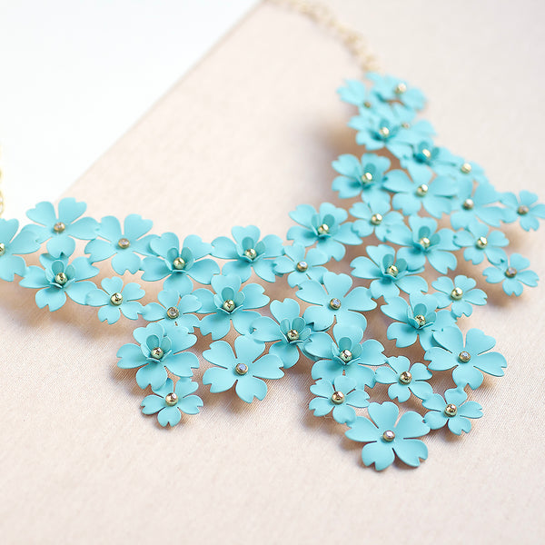Mega Floral Statement Bib Necklace - Turquoise