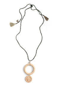 Raffia Circle Pendant necklace with Moonstone - Pearl