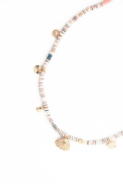 Beaded Charm Necklace - White