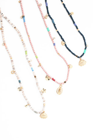 Beaded Charm Necklace - White