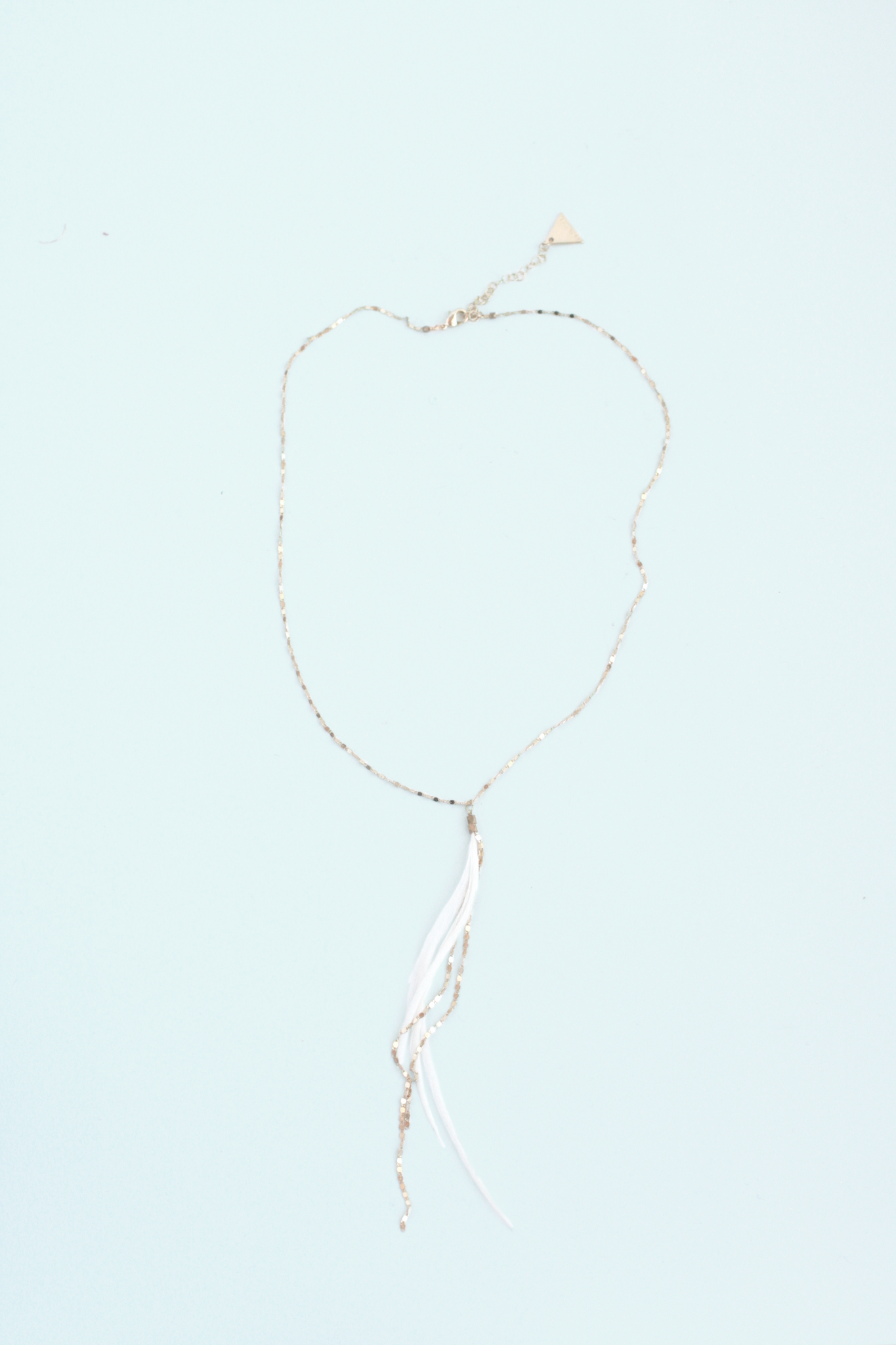 Glistening Long Feather Delicate Necklace - Gold/White